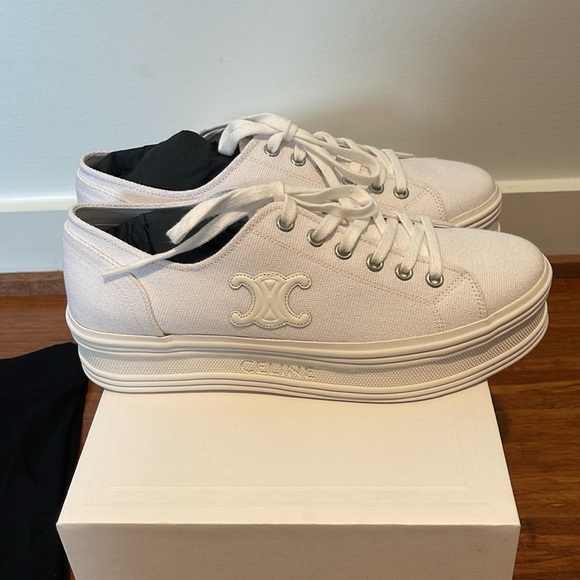Celine Paris Jane Platform Canvas & Calfskin Sneaker Size 38 / US 8 NIB - Picture 11 of 12